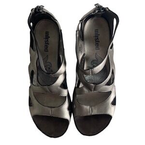 Unlisted Womens Metallic Pewter Cage Wedge Sandals Peep Toe Y2K Vintage 8.5M